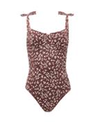 Matchesfashion.com Ganni - Bow-strap Floral-print Swimsuit - Womens - Brown Print