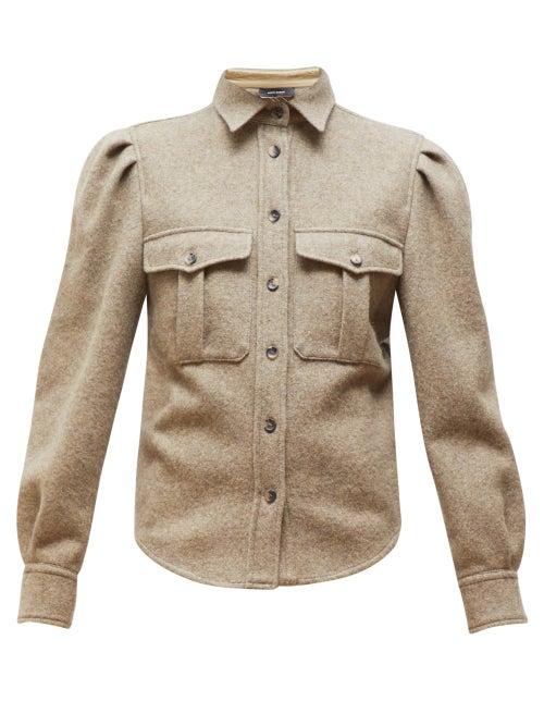 Matchesfashion.com Isabel Marant - Florrie Puffed Sleeve Wool Blend Overshirt - Womens - Khaki