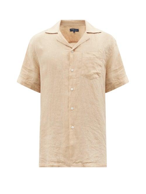Frescobol Carioca - Cuban-collar Linen Shirt - Mens - Beige