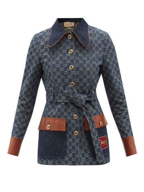 Gucci - Leather-trimmed Gg-jacquard Safari Jacket - Womens - Denim