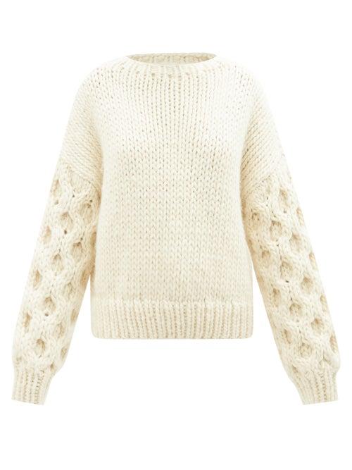 Mr Mittens - Honey Cabled-sleeve Wool Sweater - Womens - Cream