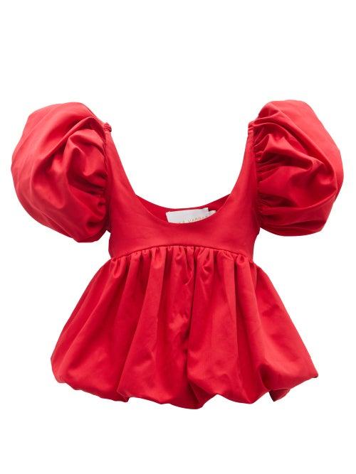 Kika Vargas - Chiara Puff-sleeve Cotton-blend Top - Womens - Red