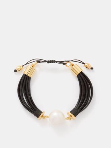 Tohum - Terra Gaia Pearl And Leather Cord Bracelet - Womens - Black Multi