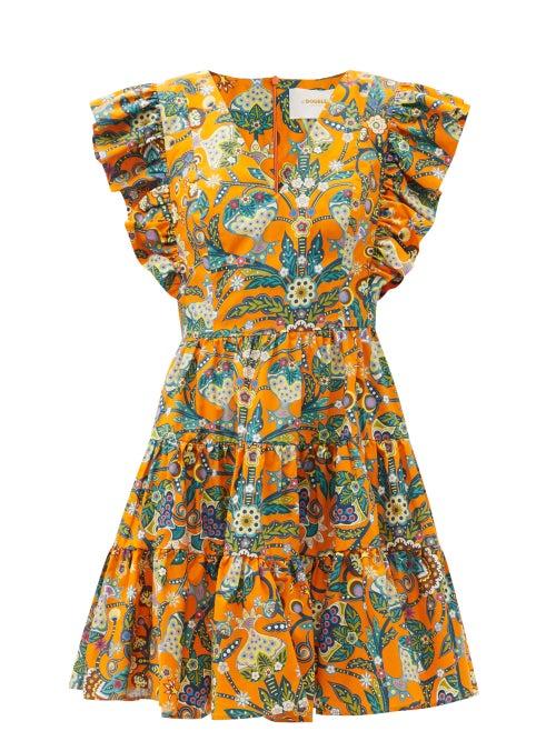 Matchesfashion.com La Doublej - Honeybun Floral-print Cotton-poplin Mini Dress - Womens - Orange Multi