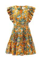 Matchesfashion.com La Doublej - Honeybun Floral-print Cotton-poplin Mini Dress - Womens - Orange Multi