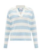 Allude - Striped Cotton-blend Polo Shirt - Womens - Blue Stripe