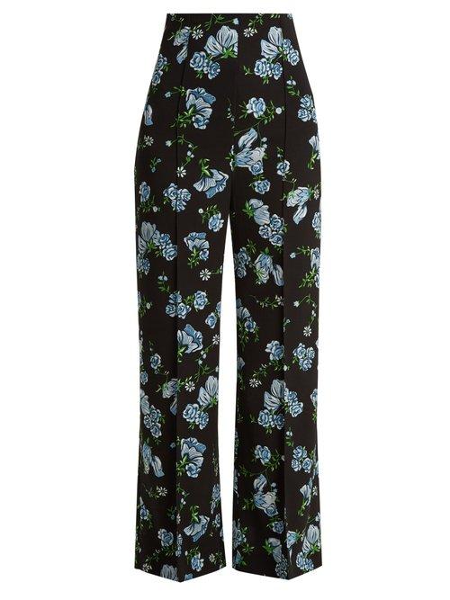Matchesfashion.com Emilia Wickstead - Hullinie Floral Print Georgette Trousers - Womens - Black Blue