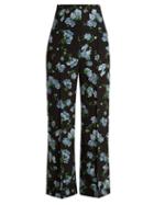 Matchesfashion.com Emilia Wickstead - Hullinie Floral Print Georgette Trousers - Womens - Black Blue