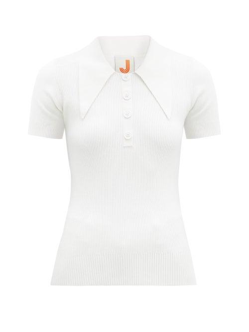 Matchesfashion.com Joostricot - Oversized-collar Cotton-blend Peachskin Polo Shirt - Womens - White