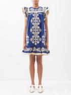 Sea - Embroidered Cotton And Linen-blend Tunic Dress - Womens - Blue White