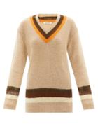 Wales Bonner - Saint Chevron-striped Mohair-blend Sweater - Womens - Ivory