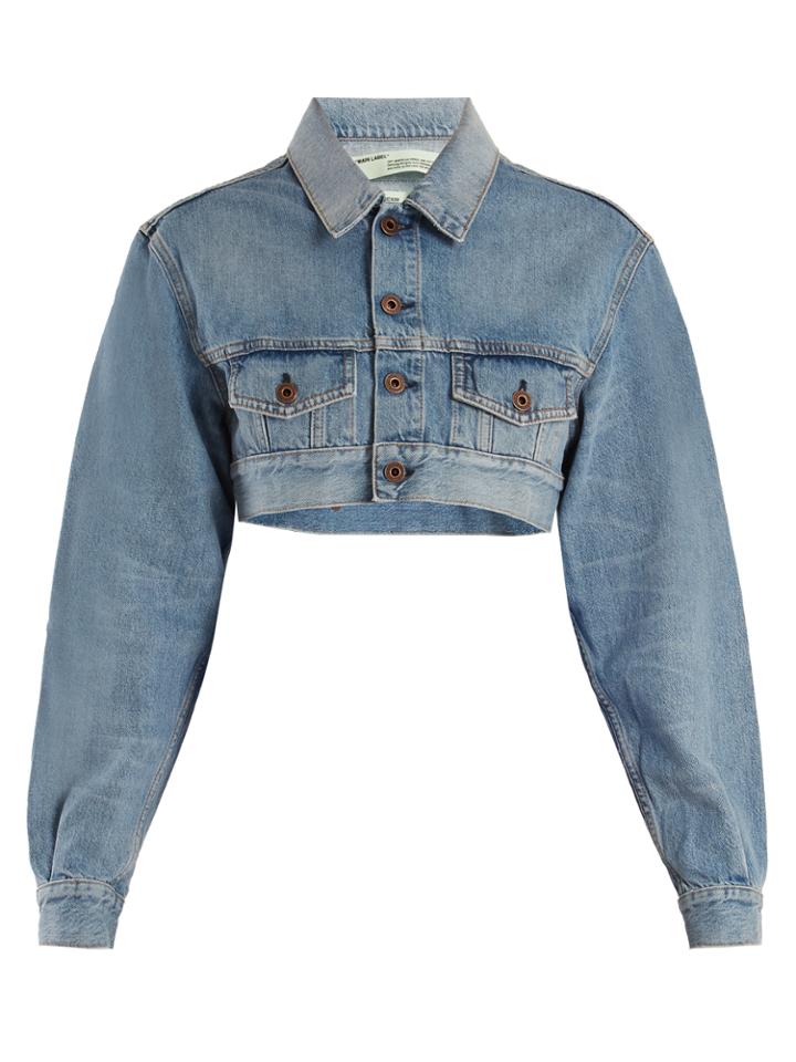 Off-white Point-collar Cropped Denim Jacket