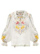 Matchesfashion.com Zimmermann - Carnaby Floral-embroidered Ramie Blouse - Womens - White Multi