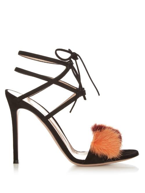 Gianvito Rossi Zelda Fur-trimmed Suede Sandals