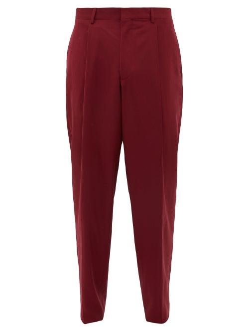 Matchesfashion.com E. Tautz - Pleated Wide Leg Wool Twill Trousers - Mens - Burgundy