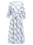 Matchesfashion.com Gl Hrgel - Floral Print Linen Midi Dress - Womens - White Multi