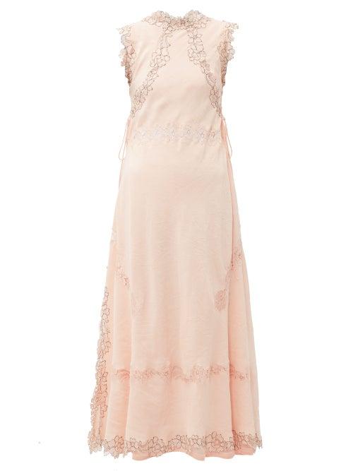 Matchesfashion.com Loewe - Lace Insert Crinkled Dress - Womens - Light Pink