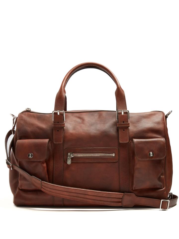 Brunello Cucinelli Buckle-handle Tarnished-leather Holdall