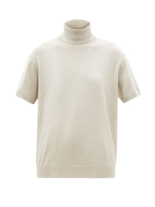 Ladies Rtw Brunello Cucinelli - Roll-neck Short-sleeved Cashmere Sweater - Womens - Beige