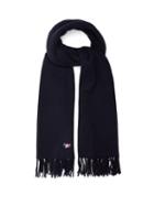 Matchesfashion.com Maison Kitsun - Tricolour-fox Fringed Wool Scarf - Mens - Dark Blue