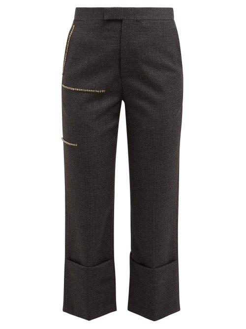 Matchesfashion.com Raf Simons - Crystal Strip Houndstooth Wool Trousers - Womens - Grey Multi