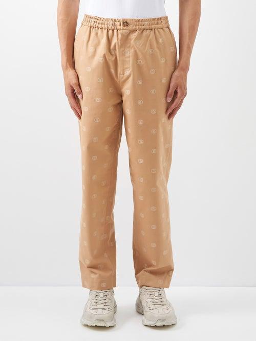 Burberry - Tb-print Cotton-canvas Trousers - Mens - Camel