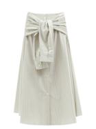 Mm6 Maison Margiela - Knotted Shirt Striped Cotton-poplin Midi Skirt - Womens - White Multi