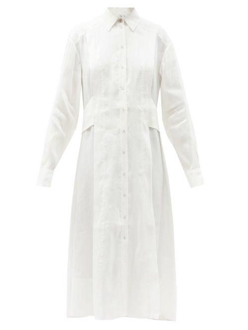 Ladies Rtw Aje - Gentle Side-slit Linen-blend Longline Shirt - Womens - Ivory