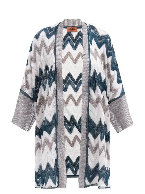 Matchesfashion.com Missoni - Longline Zigzag-jacquard Knit Cardigan - Womens - Green Multi
