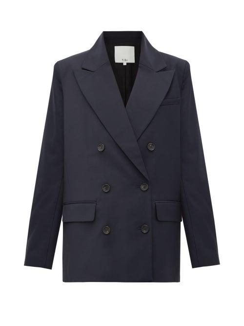 Matchesfashion.com Tibi - Curved-hem Double-breasted Jacket - Womens - Navy