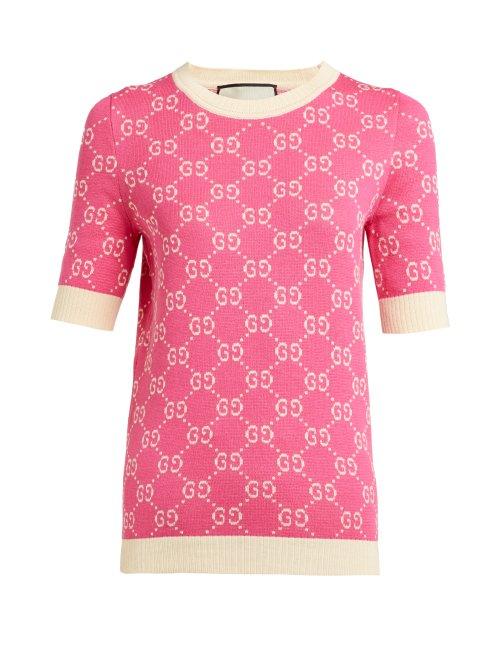 Matchesfashion.com Gucci - Gg Logo Jacquard Cotton Sweater - Womens - Pink White