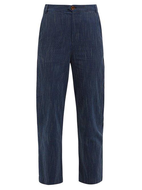 Matchesfashion.com M.i.h Jeans - Daxton Pick Stitch Cotton Trousers - Womens - Navy