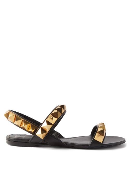 Valentino Garavani - Roman Stud Slingback Leather Sandals - Womens - Black