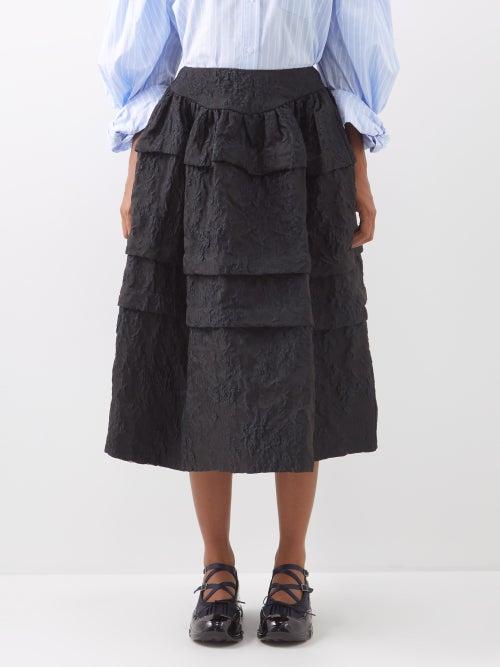Simone Rocha - Tiered Floral-matelass Midi Skirt - Womens - Black