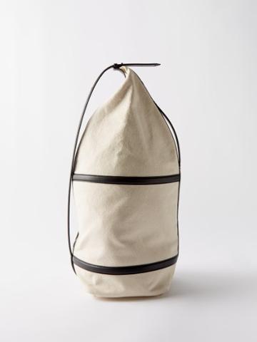 Toteme - The Canvas Leather-trim Cotton Backpack - Womens - Beige