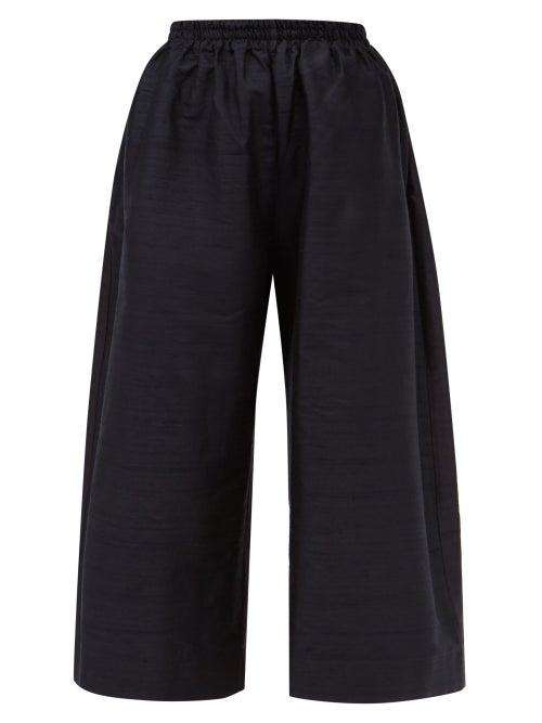 Cawley Studio - May Cropped Slubbed-silk Trousers - Womens - Navy