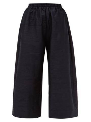 Cawley Studio - May Cropped Slubbed-silk Trousers - Womens - Navy