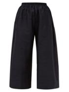 Cawley Studio - May Cropped Slubbed-silk Trousers - Womens - Navy