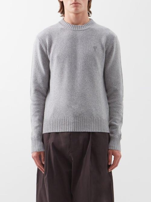 Ami - Logo-embroidered Cashmere-blend Sweater - Mens - Grey