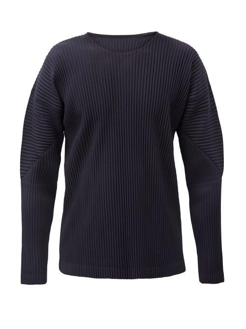Matchesfashion.com Homme Pliss Issey Miyake - Technical-pleated Long-sleeved T-shirt - Mens - Navy