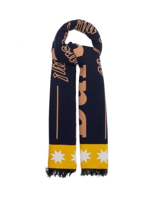 Burberry - Logo-jacquard Wool-blend Scarf - Womens - Navy Multi