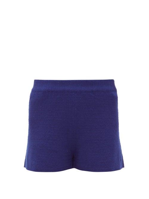Matchesfashion.com Barrie - Stripe-stitched Cashmere Shorts - Womens - Navy