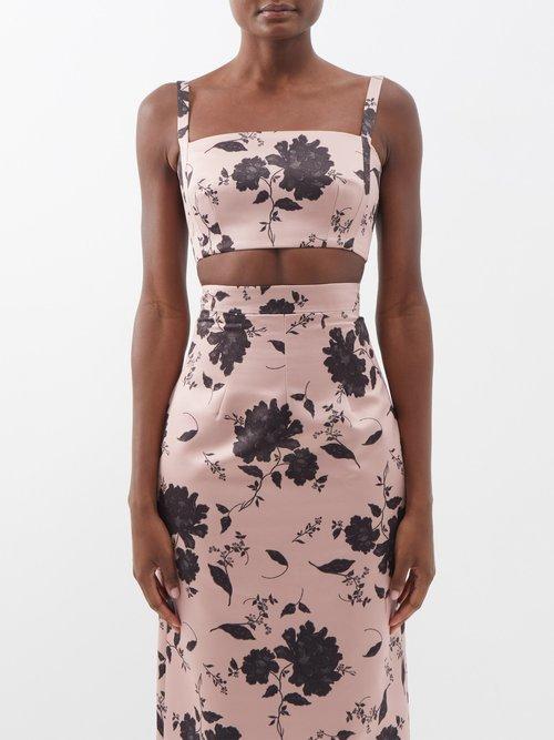 Emilia Wickstead - Fabiola Floral Cropped Taffeta Top - Womens - Pink Black