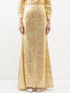 Valentino - Metallic Lace Fishtail Maxi Skirt - Womens - Gold