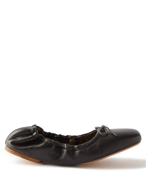 Brunello Cucinelli - Square-toe Leather Ballet Flats - Womens - Black