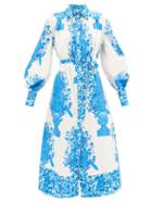Matchesfashion.com Valentino - Delft-print Cotton Shirt Dress - Womens - Blue White