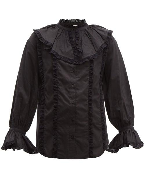 Matchesfashion.com See By Chlo - Lace Trim Ruffled Cotton Voile Blouse - Womens - Black