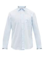Matchesfashion.com Burberry - Logo Trim Cotton Poplin Shirt - Mens - Light Blue