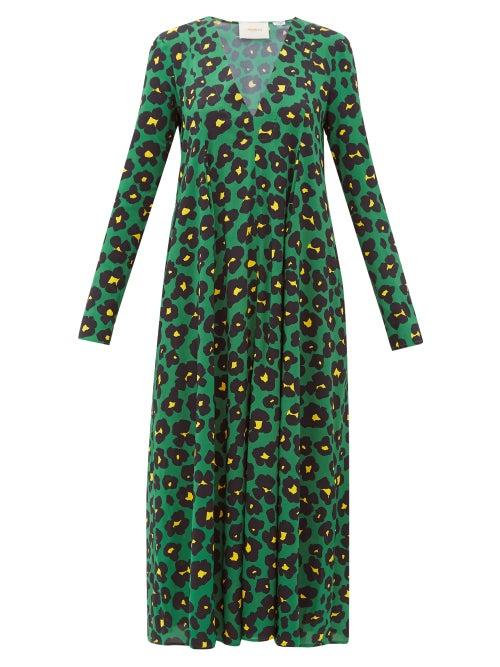 Matchesfashion.com La Doublej - Trapezio Floral-print Crepe Midi Dress - Womens - Green Print