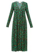 Matchesfashion.com La Doublej - Trapezio Floral-print Crepe Midi Dress - Womens - Green Print
